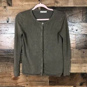 Zara Knit Women Olive Green Button Front Cardigan Sweater Cuff Detail Size M‎ thumbnail 6