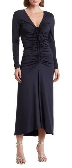 NWT Veronica Beard Dress Gilbert Ruched Long Sleeve V-neck navy blue New Ruche thumbnail 1