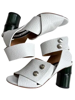 Like New Acne Studios Leather Pica Bamboo Heel Ankle Wrap Sandals White Size thumbnail 1