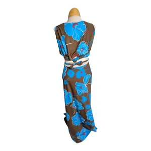 Vtg 1970s Brown Blue Bold Floral Wrap Top Maxi Skirt Matching 2 Pc Set Sz M thumbnail 3