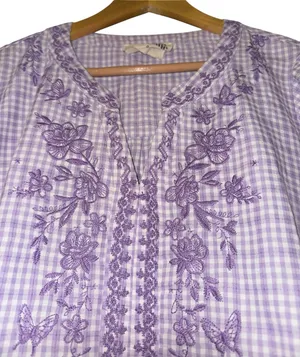 Savana Jane Embroidered Gingham Top Women's Small Cottage‎ Boho Feminine ~Flaw thumbnail 2