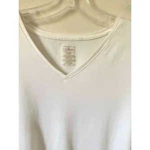 L.L. Bean Supina Cotton V-Neck Basic Short Sleeve T-Shirt White Large Petite thumbnail 3