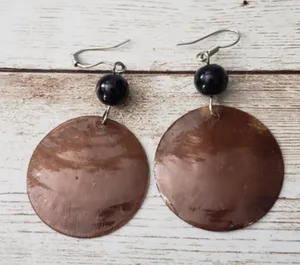 Brown Circle with Black Bead Dangle Hook - Earrings for Pierced Ears thumbnail 1