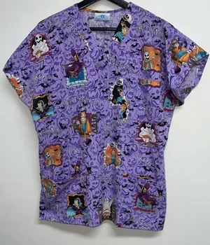 Sb Scrubs SB Fashion Scrubs Halloween Scrub Top Womens Medium Purple V-neck Pockets thumbnail 1