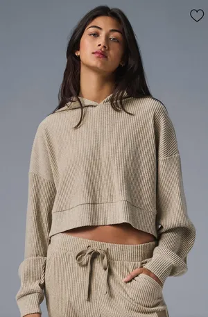 Alo Yoga NWT Muse Hoodie Ribbed in Gravel Heather Size S thumbnail 1