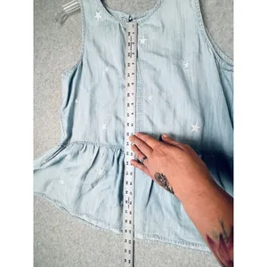 Velvet‎ Heart Peplum Tank Top Light Blue Chambray White Embroidered Stars Med thumbnail 7