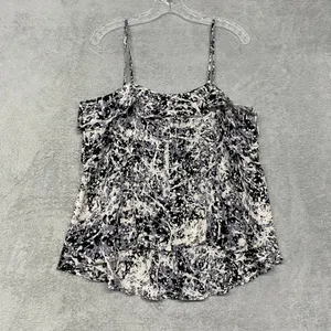 Porridge Top Womens Large Ruffle Silk Camisole‎ Pollock Abstract Black Tank thumbnail 2