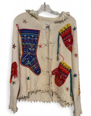 Elana Carello Vintage Knit cardigan sweater ugly winter sweater Christmas M thumbnail 1