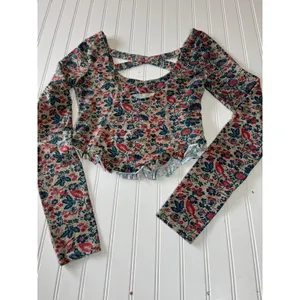 Free People Melanie Long Sleeve Top Floral Long Sleeve Ruffle Crop Back Cross M thumbnail 7