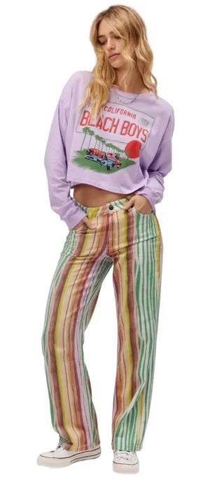 Daydreamer LA Women's Beach Boys License Plate Crop L/S Merch Tee Lavender S $98 thumbnail 1