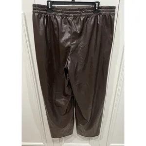 H&M‎ Divided Women's Vegan Faux Leather Wide Leg Pants Size XL Chocolate Brown thumbnail 2