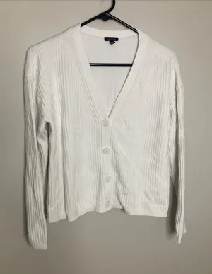 Talbots Cream Ribbed V-Neck Button Front Cardigan M thumbnail 1