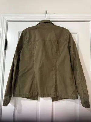 Eddie Bauer Utility Jacket Womens Small Green Mock Neck Long Sleeves 100% Cotton thumbnail 8