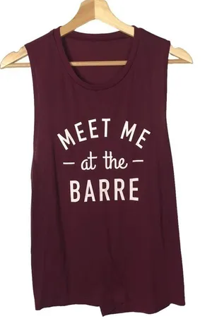 Boutique Meet Me At the Barre Burgundy‎ Red Graphic Muscle Tank Top S thumbnail 1