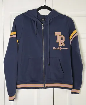 True Religion Collegiate Zip Up Hoodie Womens Size‎ S Navy Blue Varsity Cotton thumbnail 1