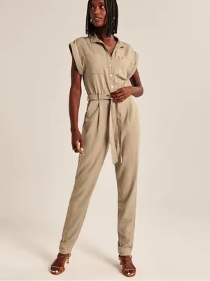 Abercrombie & Fitch Tan Soft Button Front Utility Jumpsuit Sz S Like New thumbnail 9