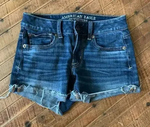 American Eagle dark wash distressed 00 shortie jeans shorts thumbnail 1