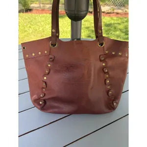 Nine West Vintage America Brown Leather Tote Studded Boho Shoulder Bag Handbag thumbnail 4
