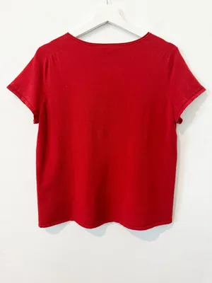 Eileen Fisher Top Size Large Red Round Neck Short Sleeve Knit‎ Coastal Grandma thumbnail 6