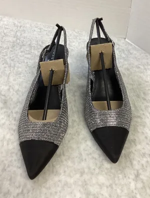 Marc Fisher LTD Blakeley 2 Silver Metallic Black‎ Cap Toe Slingback Pumps 8M New thumbnail 1