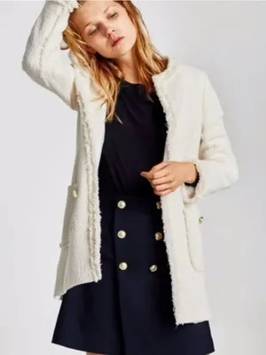 Zara Cream Bouclé Open-Front Blazer Jacket thumbnail 1