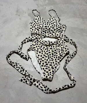 Aerie one piece full coverage Black & Cream Spotted Swimsuit medium thumbnail 1