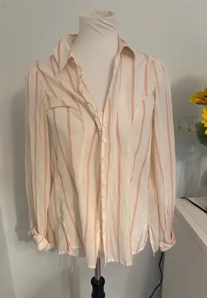 BDG Cream and Pink Striped Button-Down Shirt with Open Back thumbnail 1