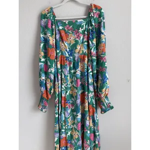 PRETTYGARDEN Green Tropical Floral Maxi Dress Smocked Cuff Square‎ Neck Boho M thumbnail 5