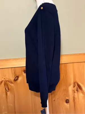 Tommy Hilfiger Navy Off-the-Shoulder Sweater with Gold Shoulder Buttons XL NWT thumbnail 3