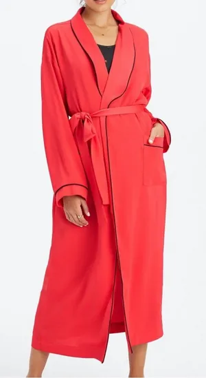Fabletics Eco-satin Robe Strawberry Red With Black Trim With Pockets Size Medium thumbnail 1