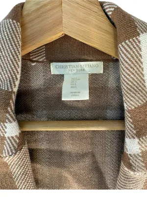 Christian Siriano Women L Plaid Knit Blazer Tan Cream Longline Preppy Office thumbnail 9