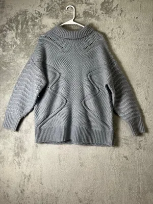 REISS Myla Oversized Cable Knit Turtleneck Sweater Gray Wool Alpaca Medium Cozy thumbnail 2