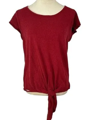Madewell Marin Tie Front Sweater Tee In Deep Crimson Womens‎ XL thumbnail 1