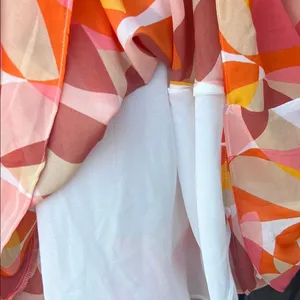 Cato Pink Orange Yellow Abstract Graphic Cold Shoulder Blouse L Large NWT Ruffle thumbnail 6
