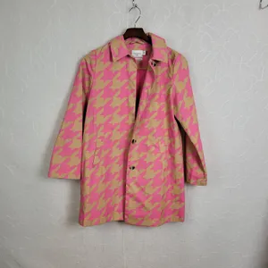 Isaac Mizrahi Target 20th Anniversary Womens Trench Coat XS Pink Tan Houndstooth thumbnail 7