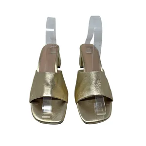 FARYL by Farylrobin Pip Metallic Gold Leather Block Heel Sandals Size 9 thumbnail 4