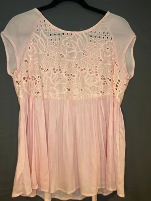 Acemi M Pink Eyelet Embroidered Babydoll Tunic Top Boho Cottagecore thumbnail 1