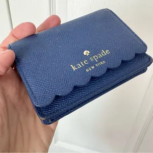 Kate Spade Navy Textured Wallet with Scalloped Edge, Pink interior. thumbnail 12