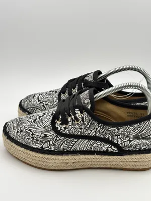 Catisa Black & White Paisley Espadrille Lace-Up Flats Size 37 / US 6.5 thumbnail 5