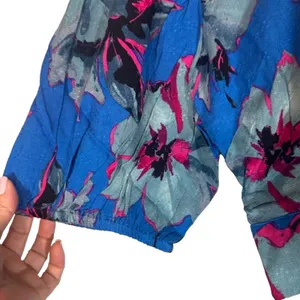 Band of the Free Blue Floral Key Hole Back Square Neck Crop Top Women Sz M thumbnail 5