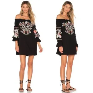 Free People Fleur‎ Du Jour Floral Embroidered Off-the-Shoulder Mini Dress Small thumbnail 2
