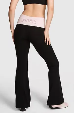 PINK Victoria’s Secret Allday Foldover Flare Leggings Pants in Black Pink L thumbnail 1
