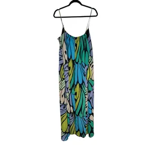 Sam Edelman Butterfly Wing Print Maxi‎ Dress Blue Green XL Boho Festival thumbnail 7