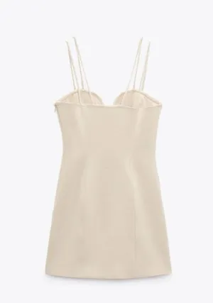 Zara sweetheart neckline mini dress in cream NEW thumbnail 5
