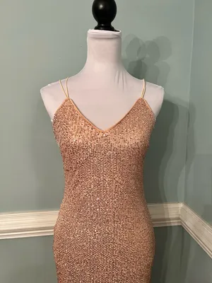 Allegra K Rose Gold Sequin Mini Slip Dress thumbnail 2