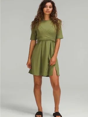 Lululemon cotton wrap front t-shirt dress bronze green women’s 10 Athleisure thumbnail 5