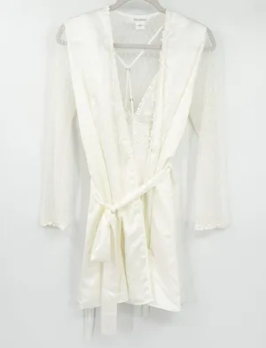 Flora Nikrooz Womens Coquette Bridal Sleep Charmeuse Robe & Slip Dress Set Small thumbnail 4