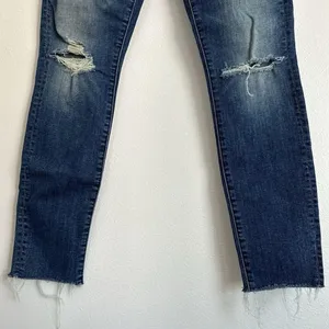 MOTHER Denim High-Waisted Looker Ankle Fray Furiously Happy Distressed Blue thumbnail 4