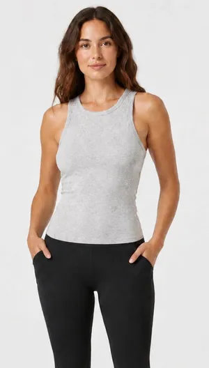 Fabletics Modal Rib Built-In Bra Tank Gray M thumbnail 1