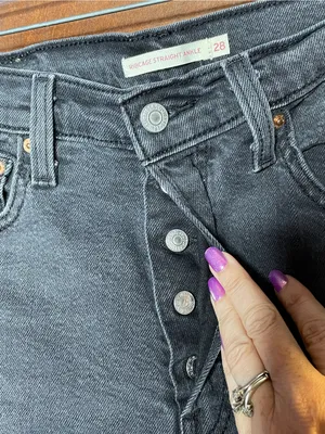 Levi's Ribcage Straight Ankle Jeans Black High Rise Stretch Cropped Denim 28 thumbnail 6